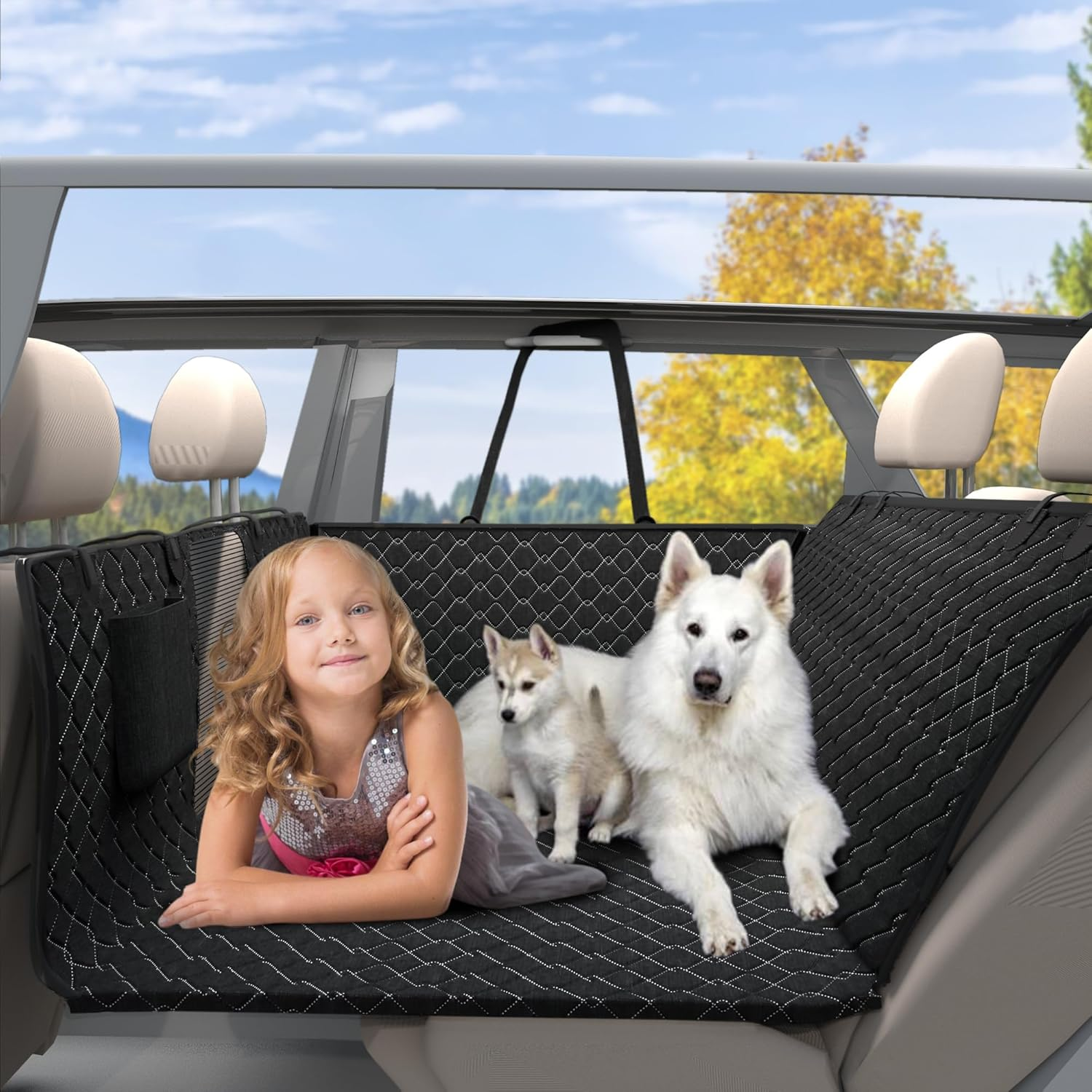 Petalage Car Seat Protector, 52” X 50“ for for Familay Car & Regular Suvs, 600D Heavy Duty Car Seat Cover Waterproof Dog Car Seat Cover for Back Seat, Scratch Proof Nonslip Seat Cover for Dogs in Car - Image 9