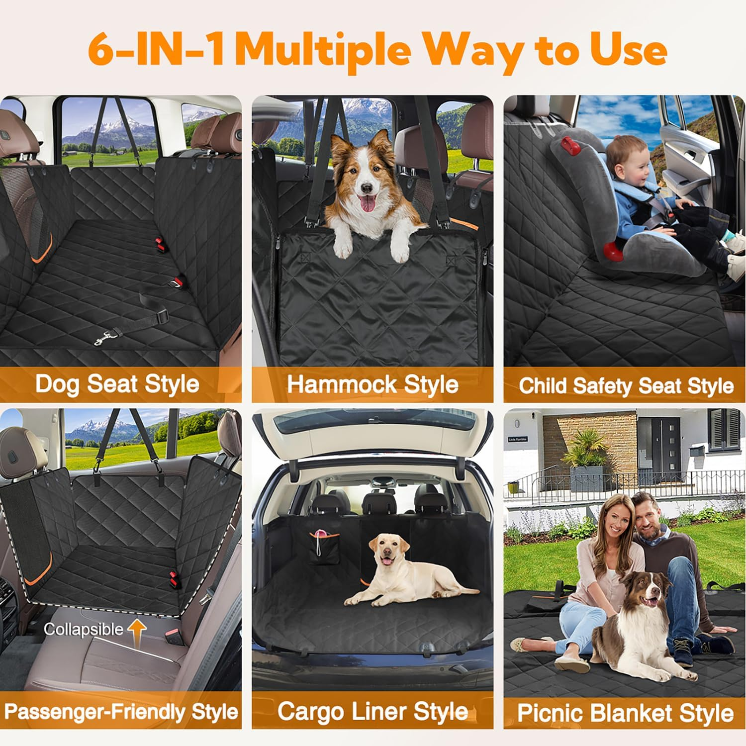 Kytely Dog Car Seat Cover for Back Seat,600D Heavy Duty Dog Hammock for Car with Side Flap,100% Waterproof Pet Backseat Cover, Anti-Scratch Nonslip Pet Seat Protector for Cars Trucks and SUV - Image 4