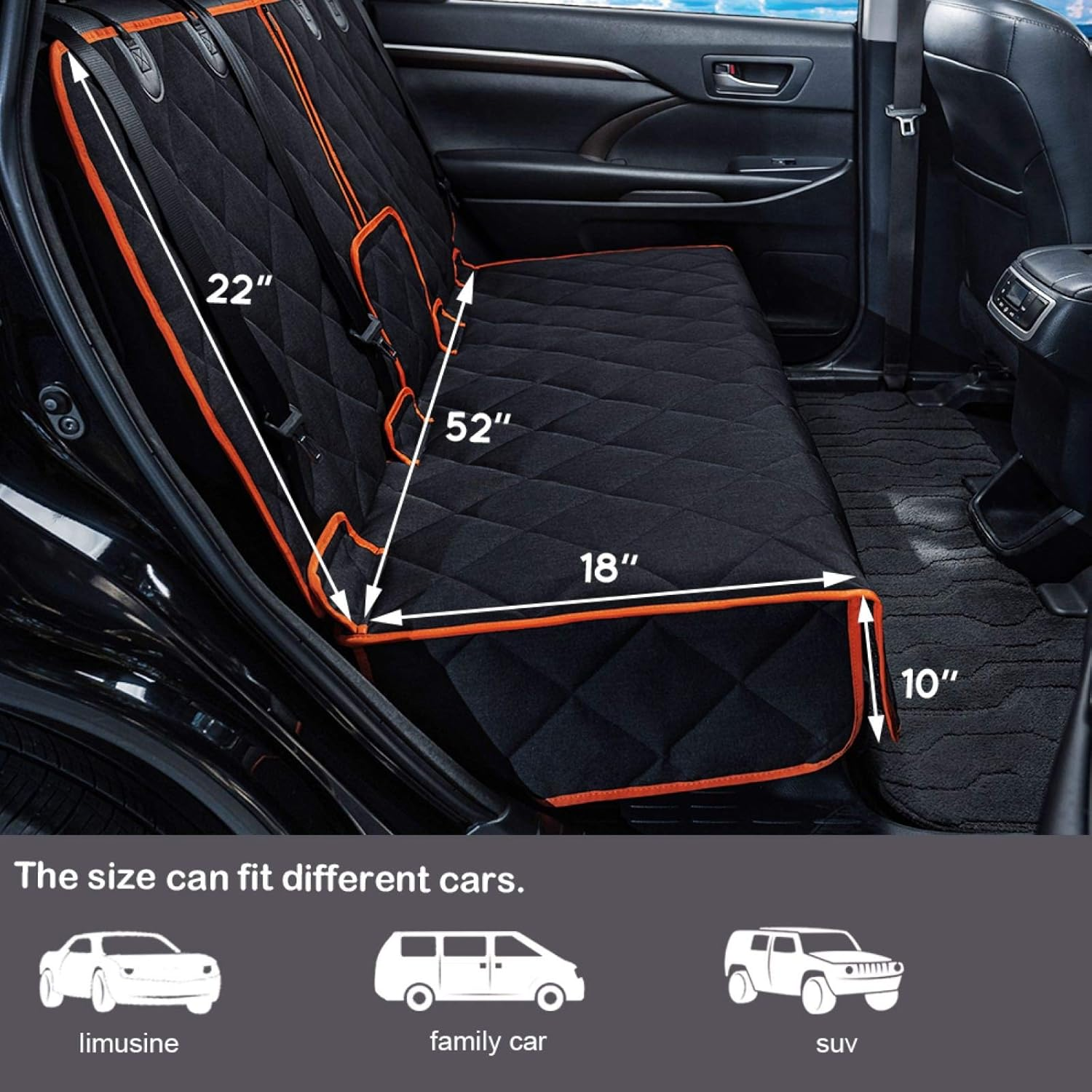 Petalage Car Seat Protector, 52” X 50“ for for Familay Car & Regular Suvs, 600D Heavy Duty Car Seat Cover Waterproof Dog Car Seat Cover for Back Seat, Scratch Proof Nonslip Seat Cover for Dogs in Car - Image 2